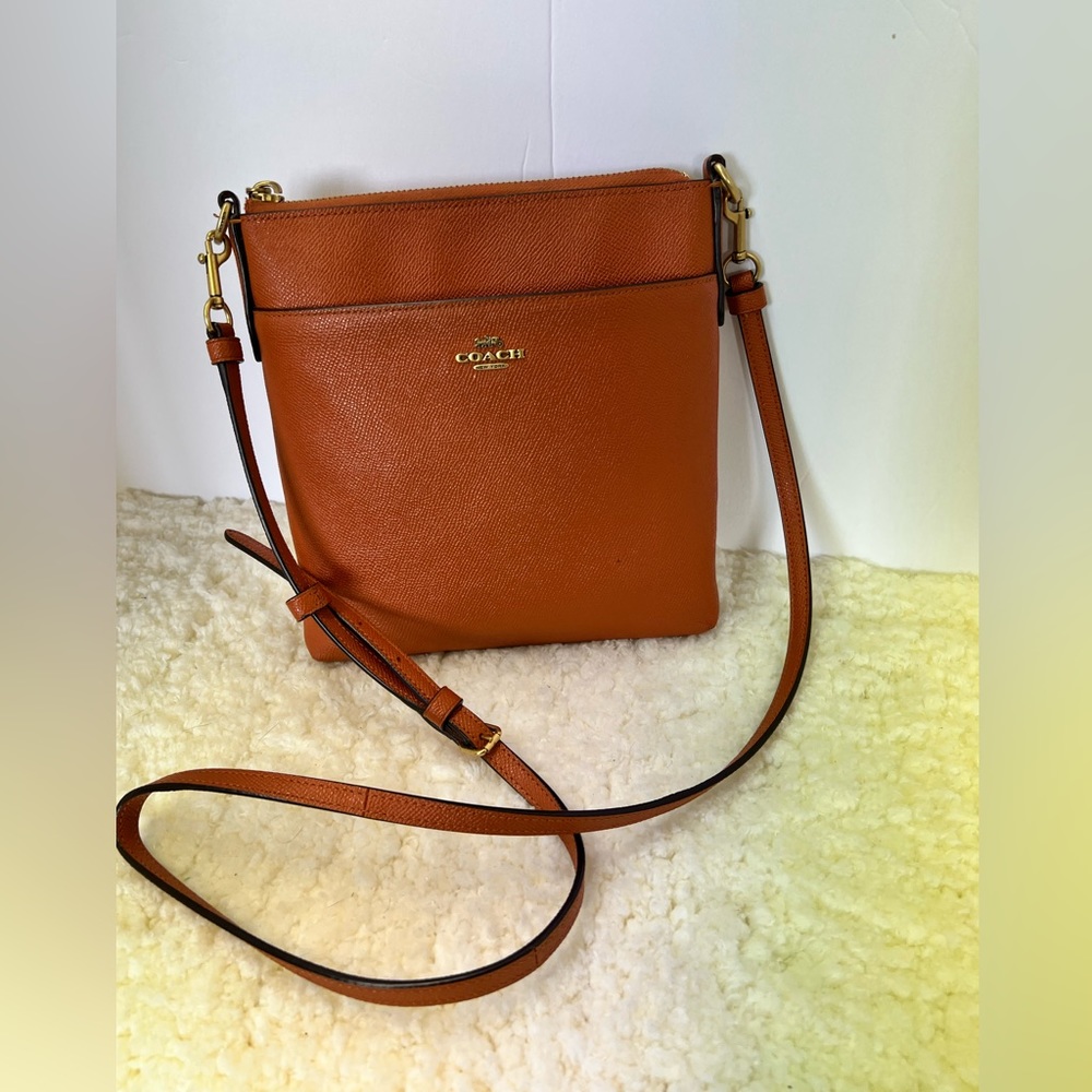 Coach Pebbled Leather Crossbody in Cognac with Gold Hardware